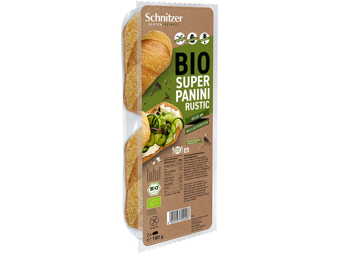 Schnitzer Bio-Brötchen "Super Panini Rustic", 2er-Pack, glutenfrei, 180 g