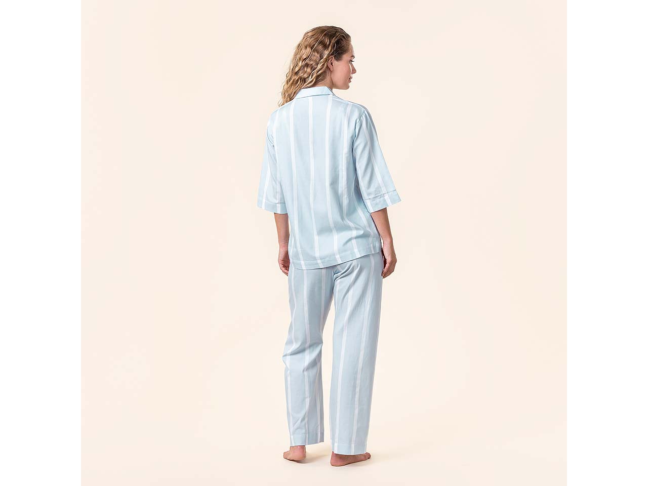 Living Crafts Bio-Damen-Pyjama "TRACEE", offwhite/bleu, Gr. 36