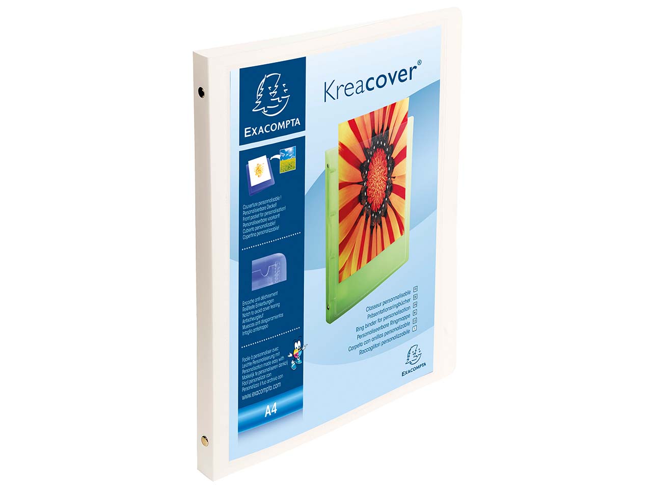 Exacompta Präsentationsringbuch aus PP, weich, 4 Ringe, Ring-Ø 15 mm, weiß