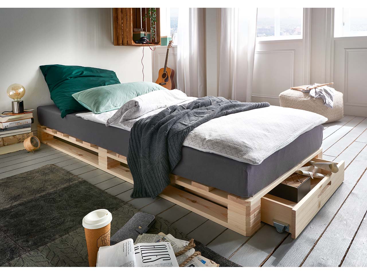 Infantil Palettenbett 90 x 200 cm, Kiefer unbehandelt