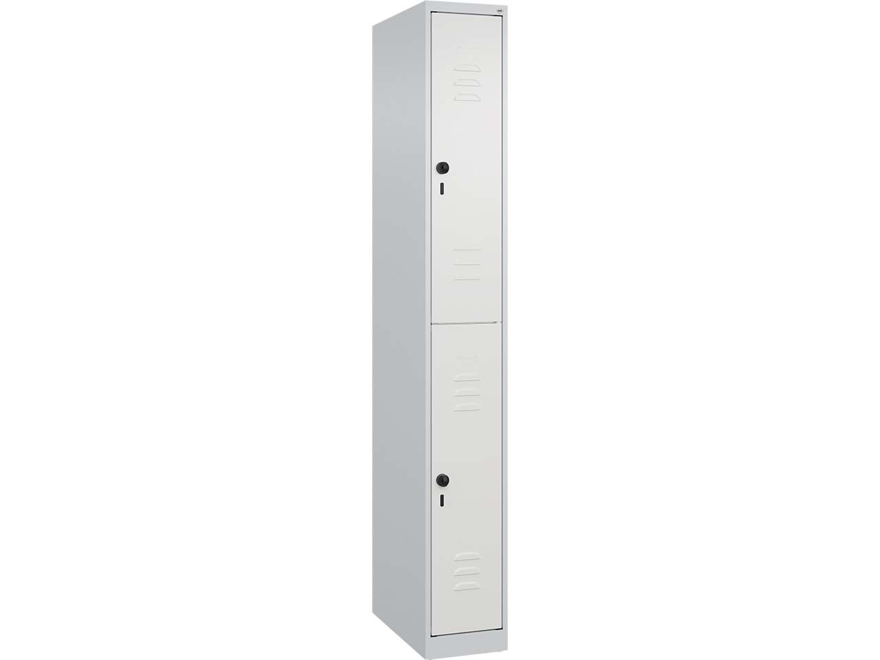 C+P Doppelstock-Spind Classic PLUS, 2 Fächer, 1850x250x500mm, Lichtgrau/Verkehrsweiß