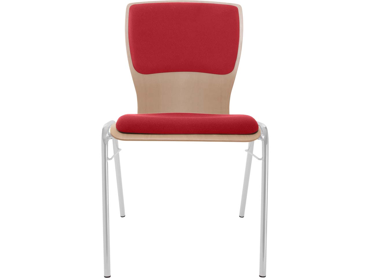 Besucherstuhl "A29" Buche lackiert, Gestell silber, Steg, Sitz- und Rückenpolster rot
