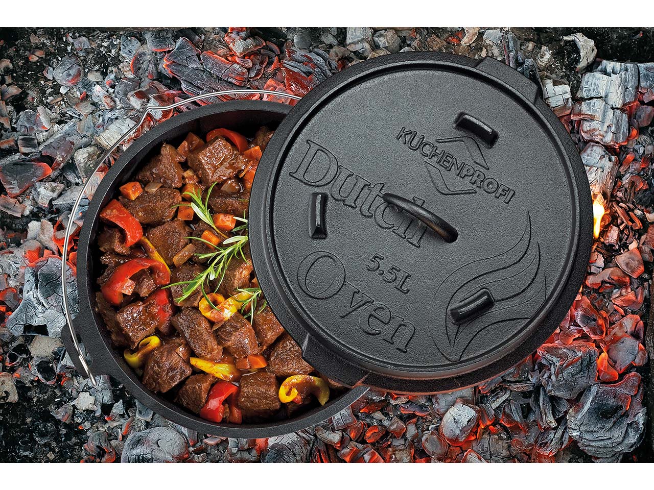 Dutch Oven aus Gusseisen, 5,5 l ø 30 cm