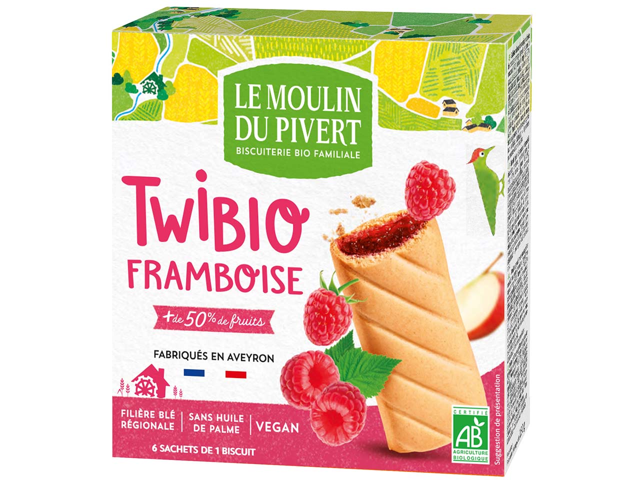 LE MOULIN DU PIVERT Bio-Keksriegel „Twibio“ mit Himbeerfüllung, 150 g