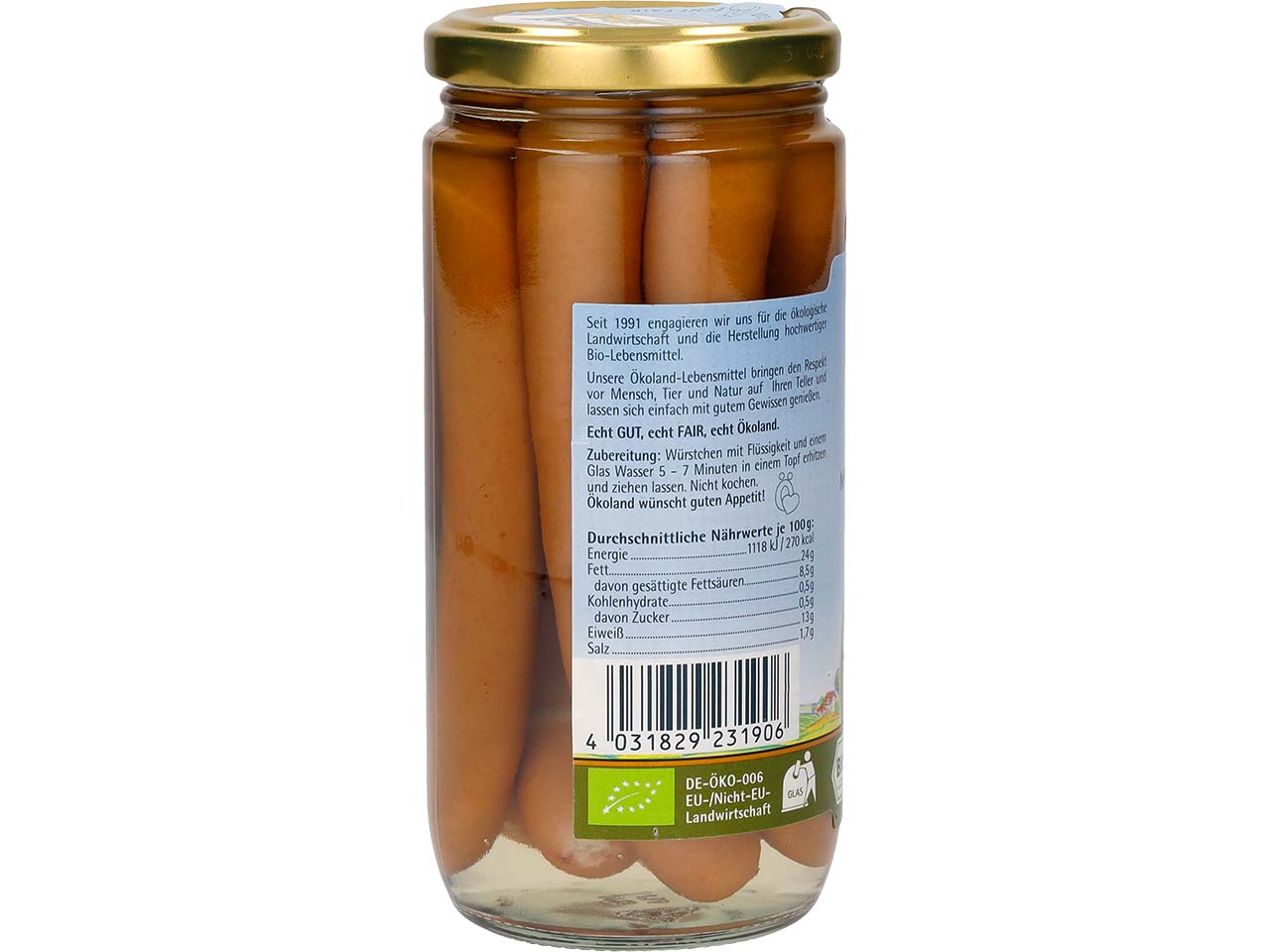 Ökoland Bio-Rindswürstchen, 380 g