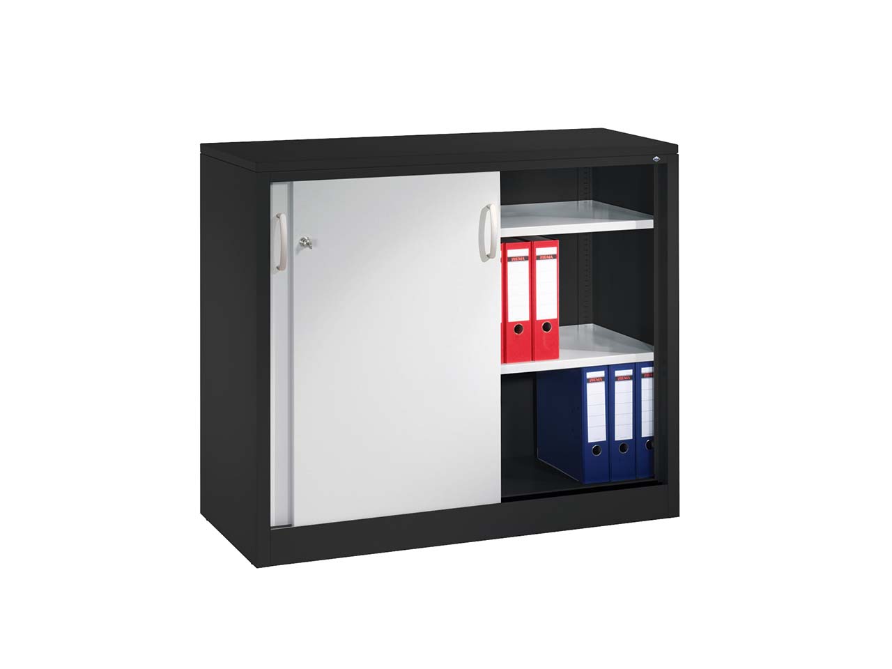 Schiebetürenschrank aus Stahl 120 cm breit anthrazit/alusilber  T 50  H 100