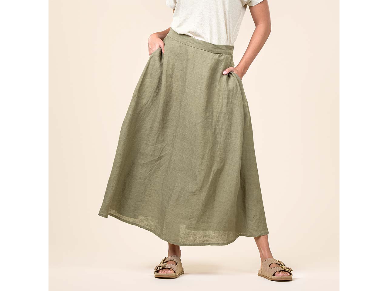 Living Crafts Damen-Midi-Rock 'TOBIANA' mit flexiblem Bund, sage, Gr. 36