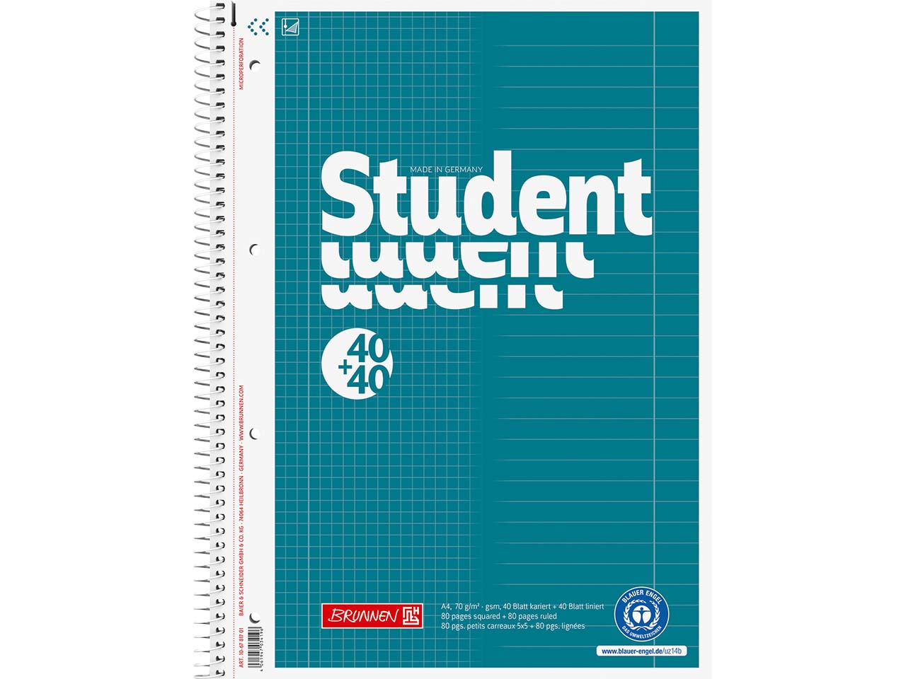 BRUNNEN Collegeblock DIN A4, Duo Lineatur 27 + 28, 2 x 40 Blatt