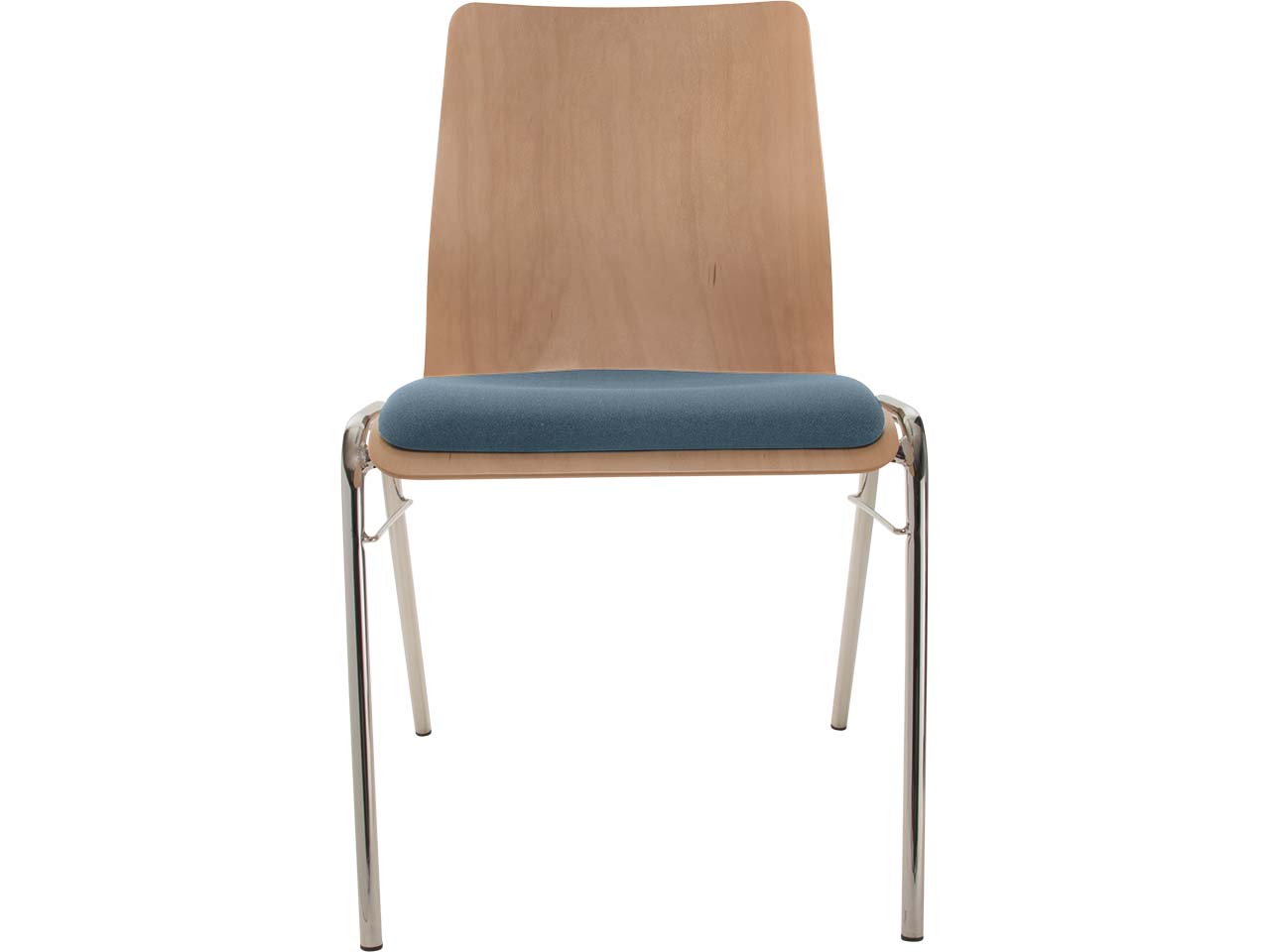 Besucherstuhl "A1" Buche, Gestell verchromt, Steg, Sitzpolster stahlblau