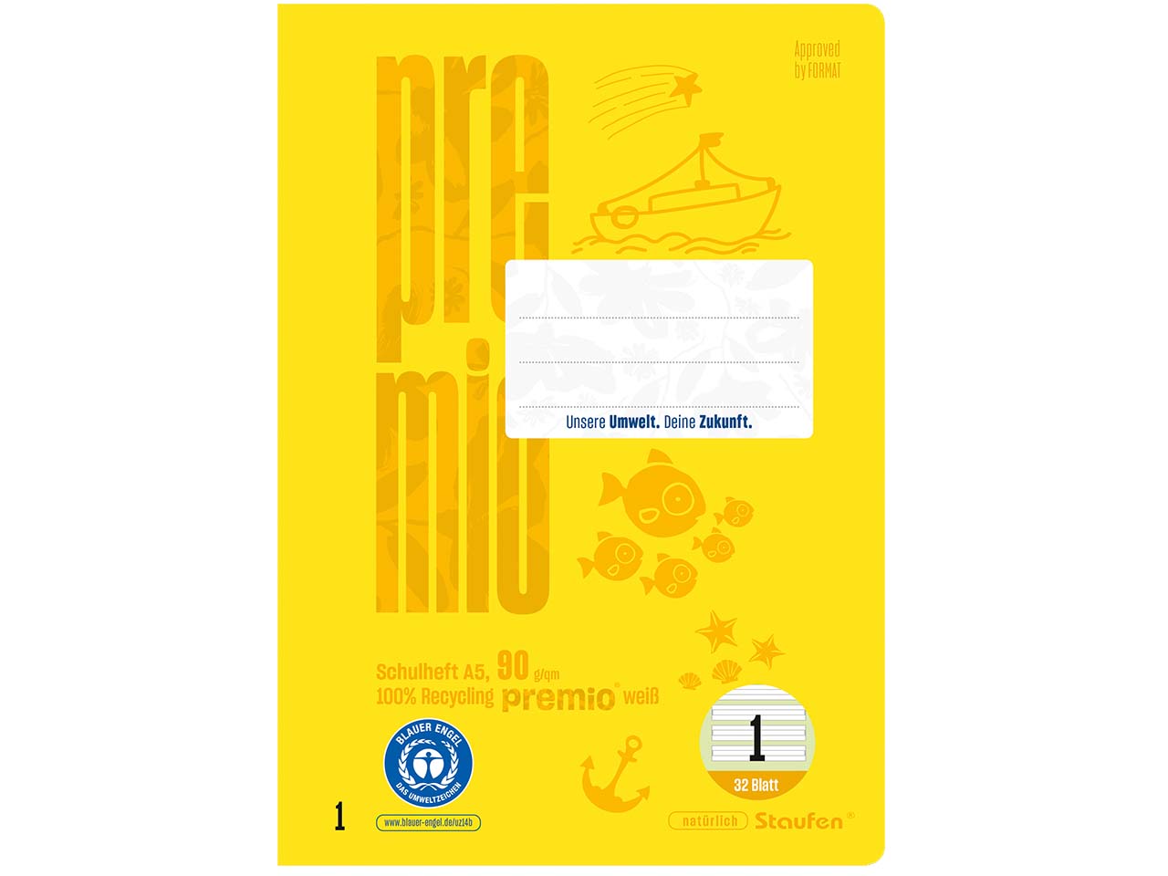 Staufen "Premio" Doppelschulheft DIN A5, 90 g/m², Lineatur 1, Kontrastlineatur