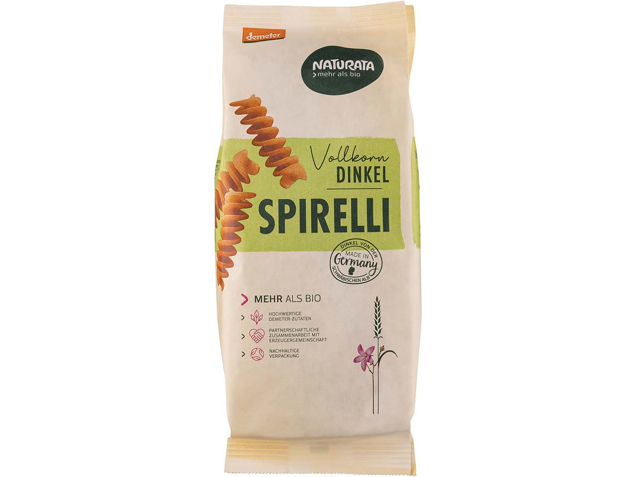 NATURATA Bio-Dinkelvollkorn-Spirelli, demeter-zertifiziert, 500 g