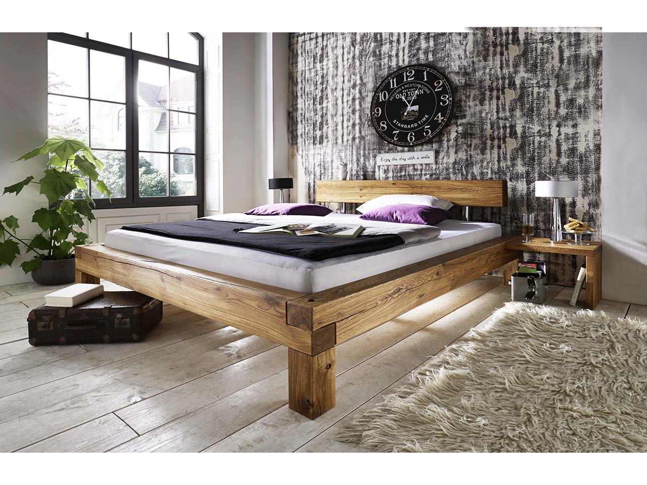 TPT Bett "Glaukos" inkl. Kopfteil, 160 x 200 cm, Wildeiche geölt