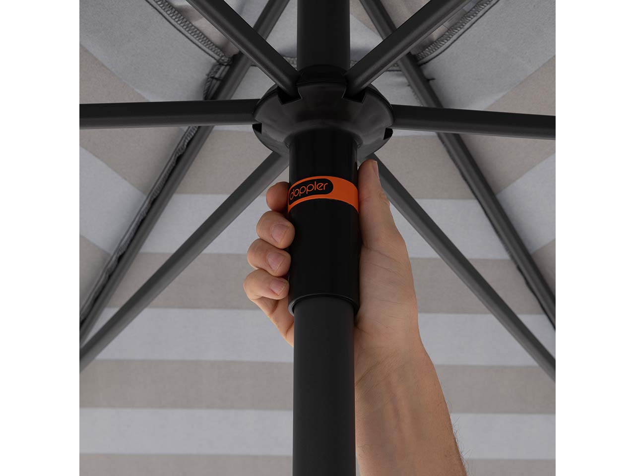 doppler Sonnenschirm "myZone Push Up" Ø 300 cm, HV, Blockstreifen anthrazit
