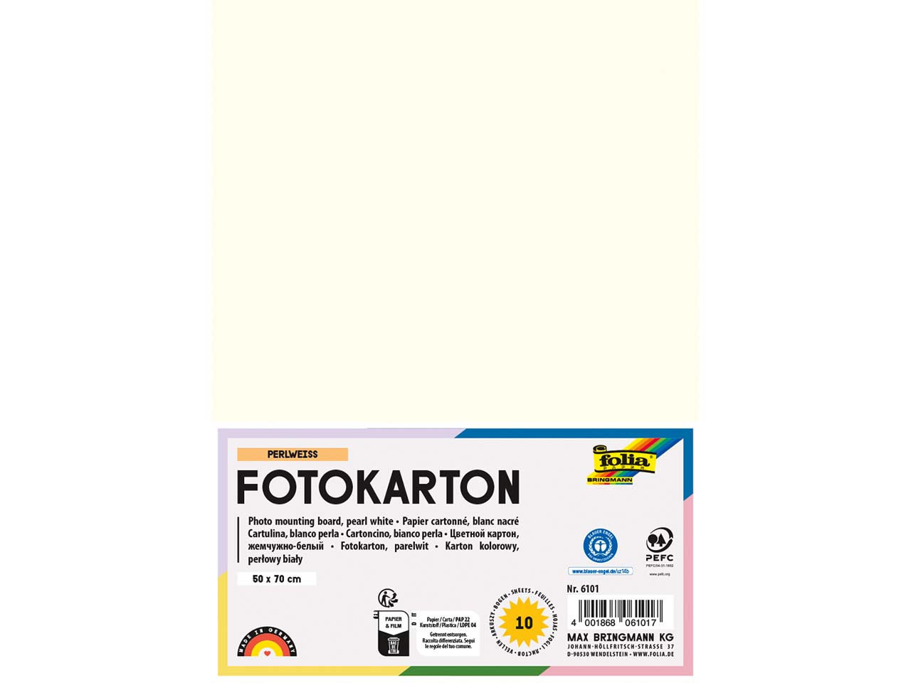 folia Fotokarton, 300 g/m², 50 x 70 cm, 10 Bogen, perlweiß