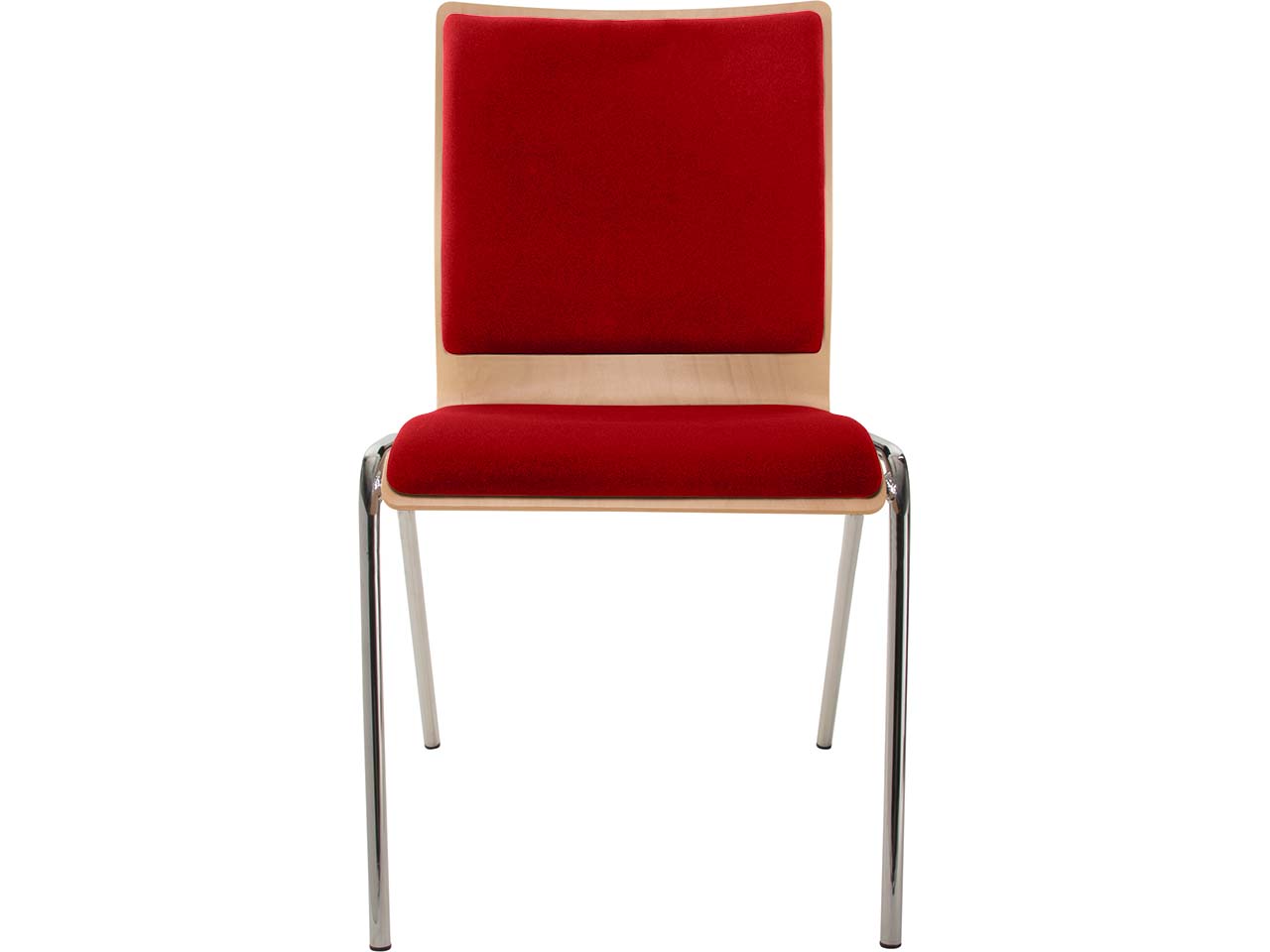 Besucherstuhl "A45" Buche lackiert, Gestell verchromt, Sitz- und Rückenpolster rot