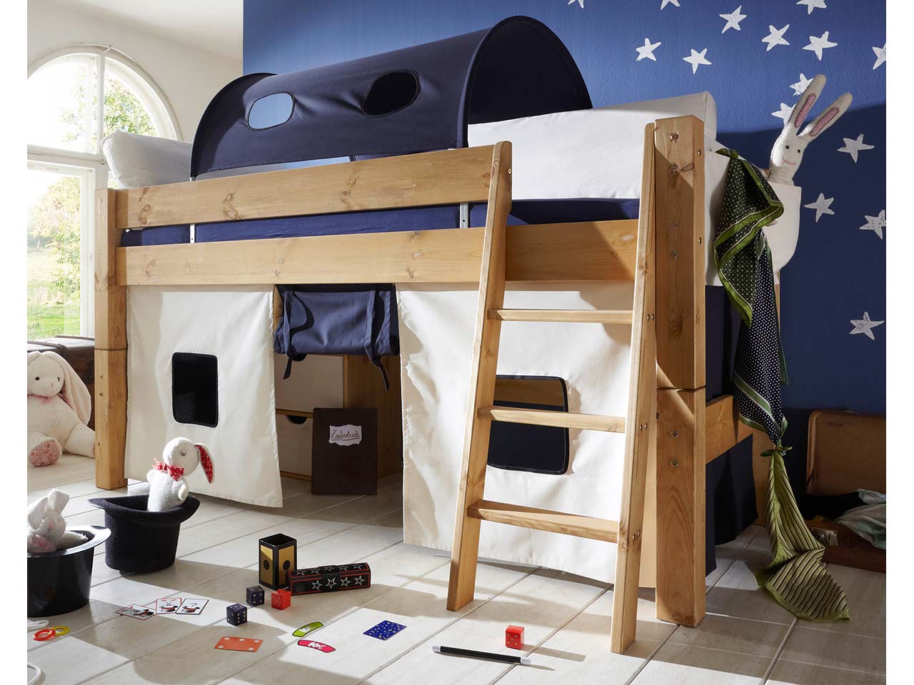 Hochbett "Tobykids" halbhoch B90xT200xH110 cm, Buche geölt