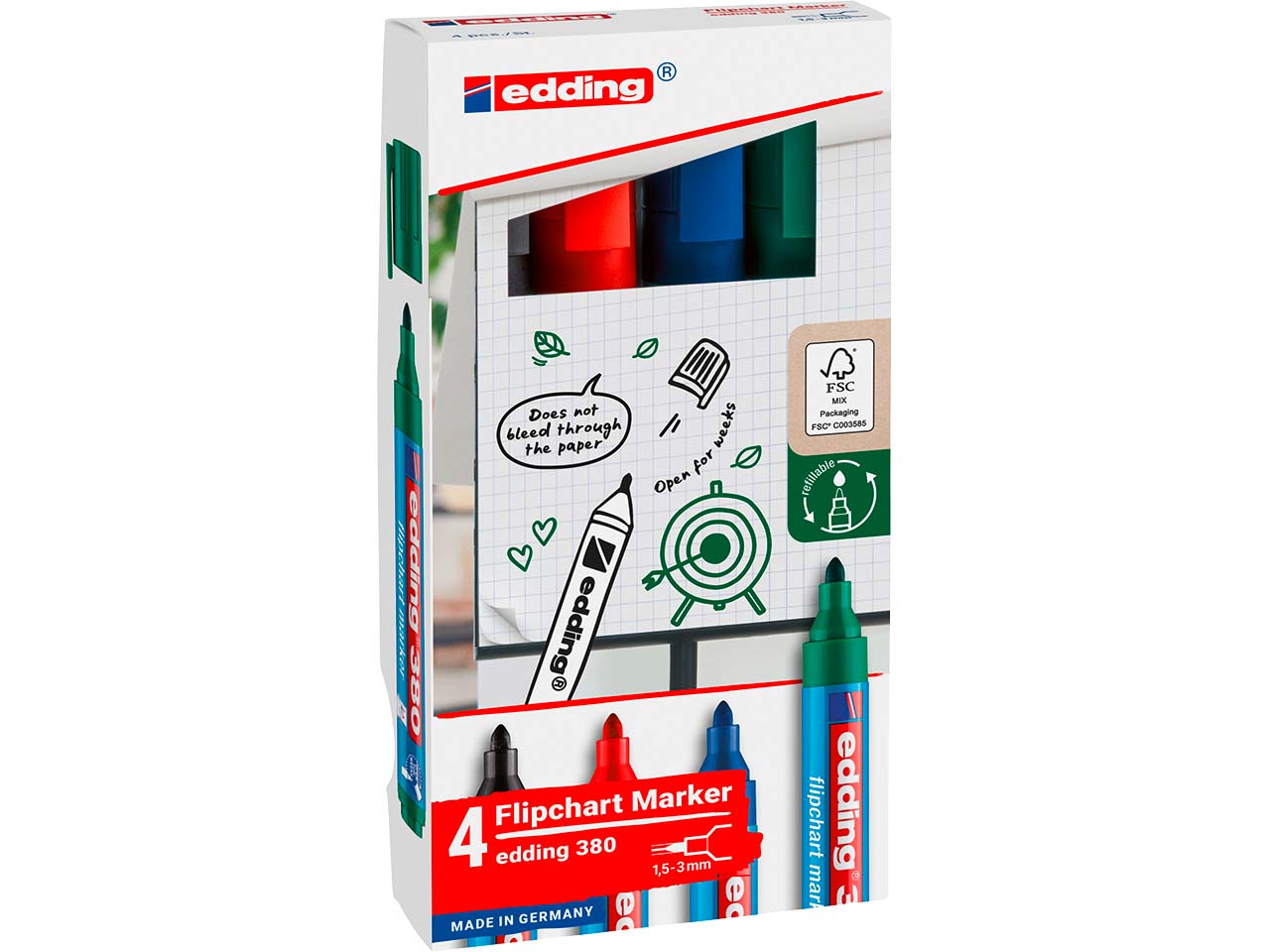 4er Set edding Flipchartmarker "380" Rundspitze, farbig sortiert
