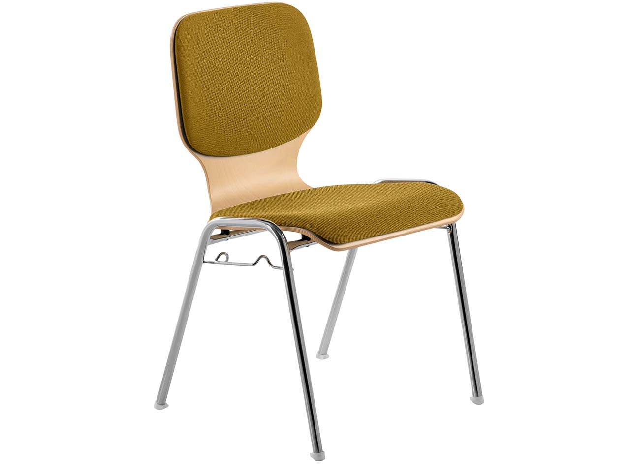 Besucherstuhl "2116" Buche lackiert, Gestell verchromt, Sitz und Rückenpolster gelb