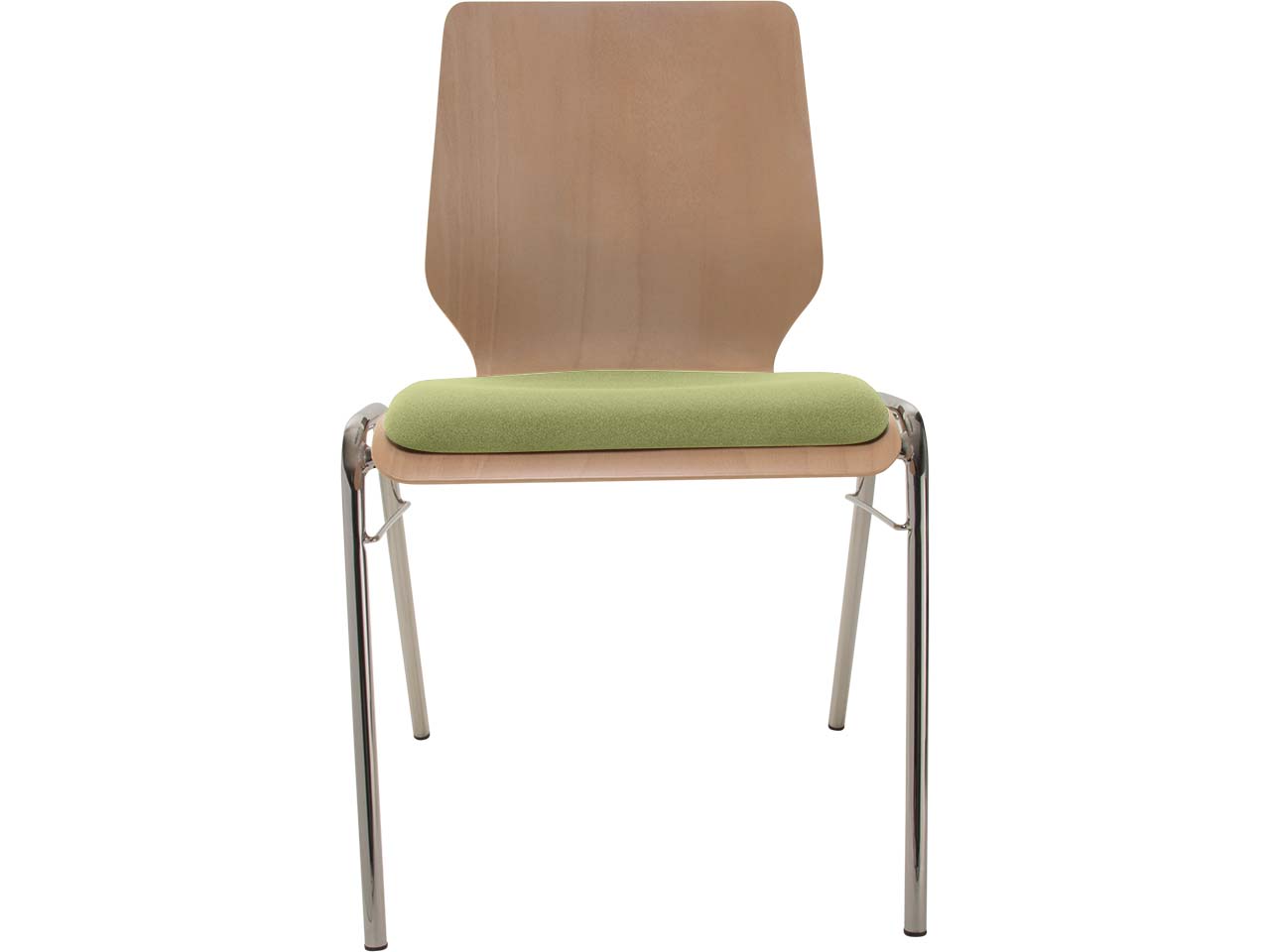 Besucherstuhl "A2" Buche, Gestell verchromt, Steg, Sitzpolster hellgrün