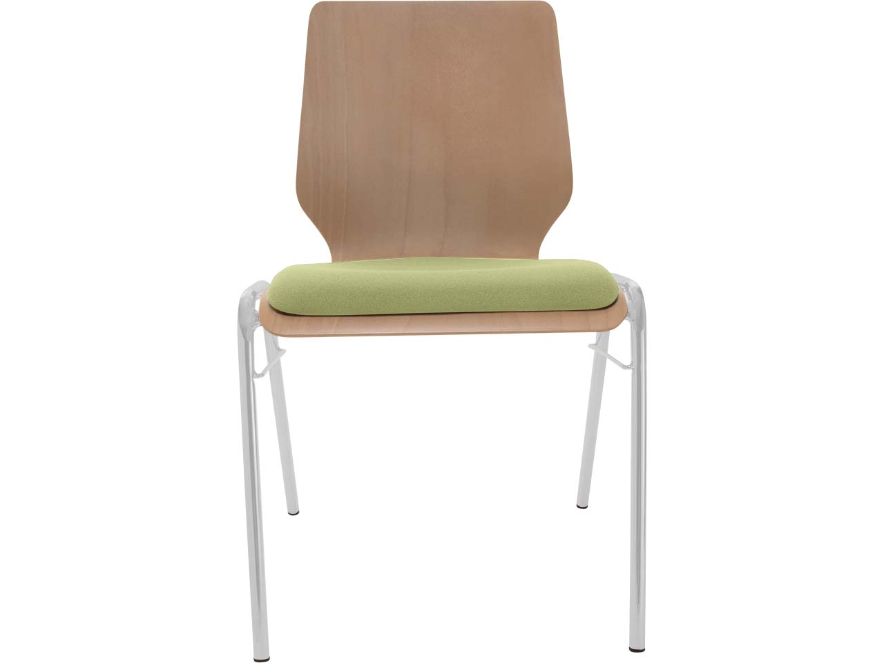 Besucherstuhl "A2" Buche, Gestell silber, Steg, Sitzpolster hellgrün