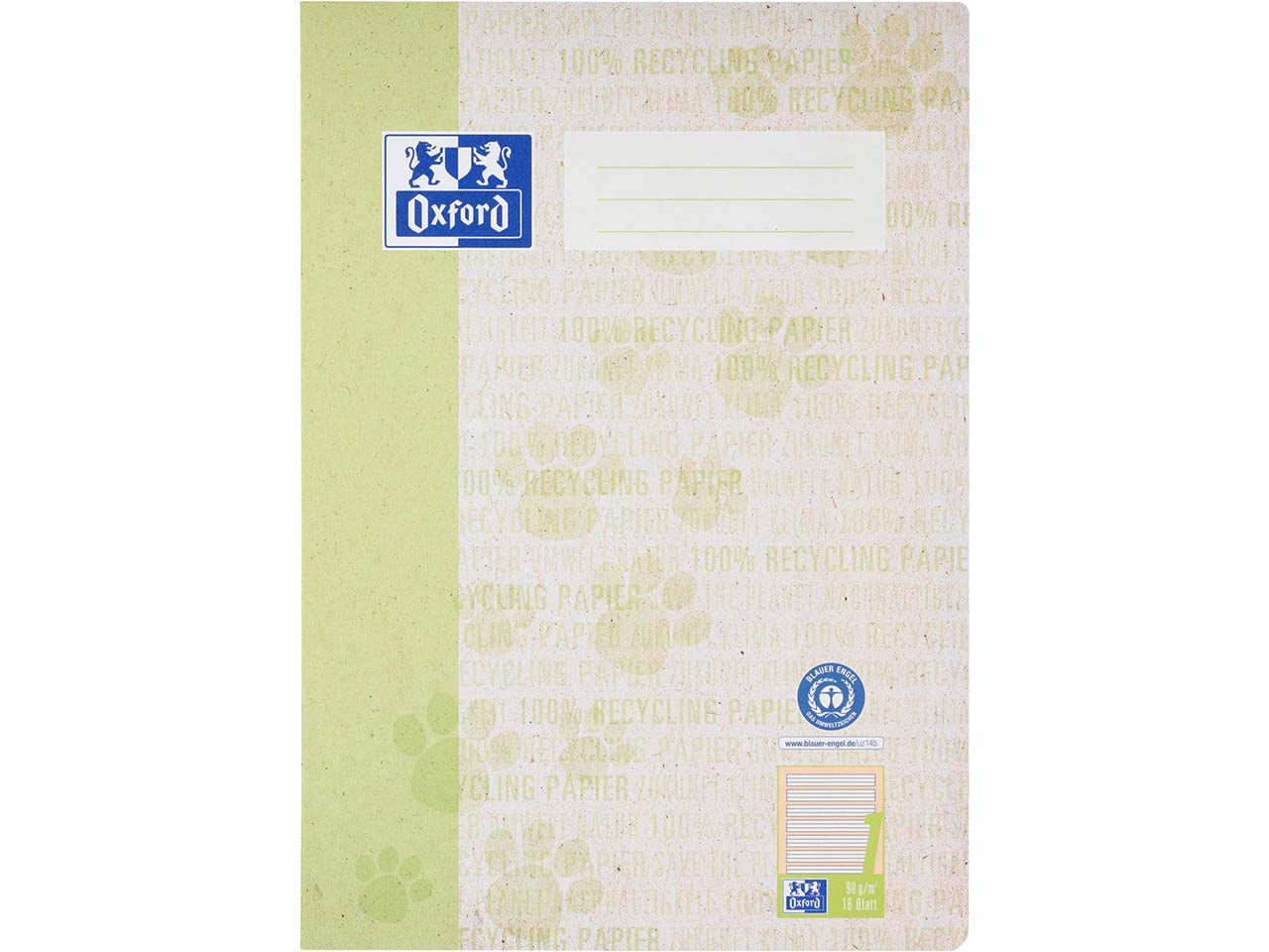 OXFORD Recycling-Schulheft DIN A4, 16 Blatt, Lineatur 1, 90 g/m²