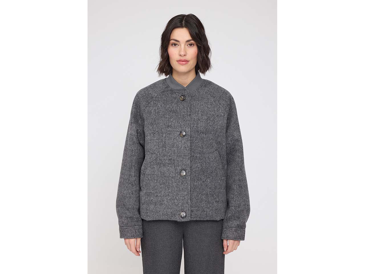 MAZINE Damen-Bomberjacke "Vegan Wool" mit Knöpfen, anthrazit melange, Gr. S