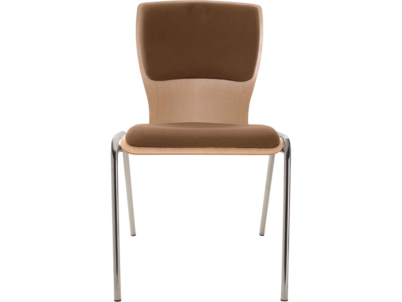 Besucherstuhl "A29" Buche lackiert, Gestell verchromt, Sitz- und Rückenpolster braun