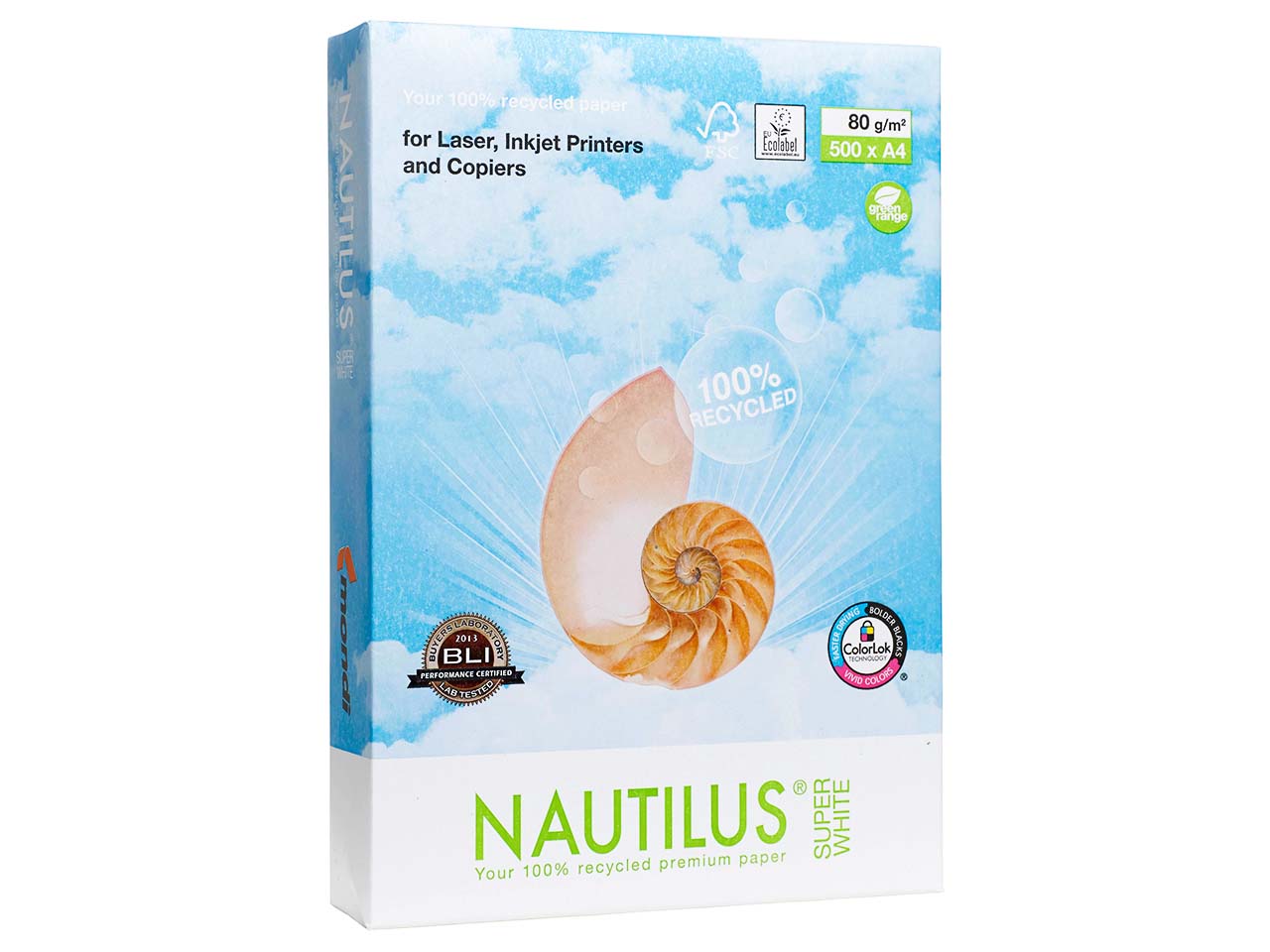 500 Blatt mondi Recycling Kopierpapier "Nautilus Super White" DIN A4