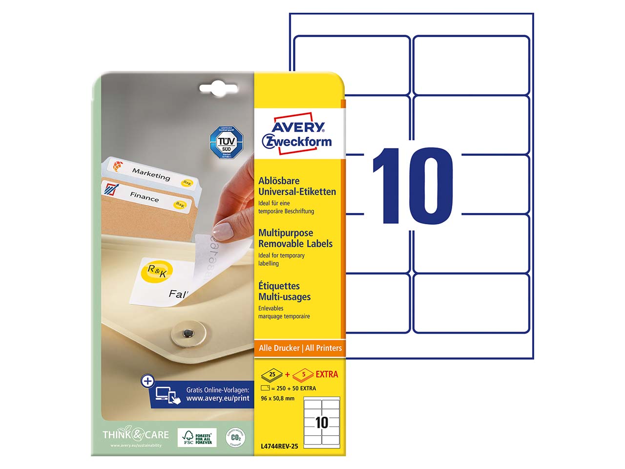 250 Stick+Lift Etiketten 96 x 50,8 mm, A4