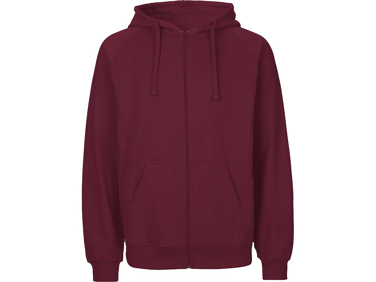Neutral Bio-Unisex-Zip-Hoodie 'Tiger Cotton' mit gebürstetem Fleece, bordeaux, Gr. L