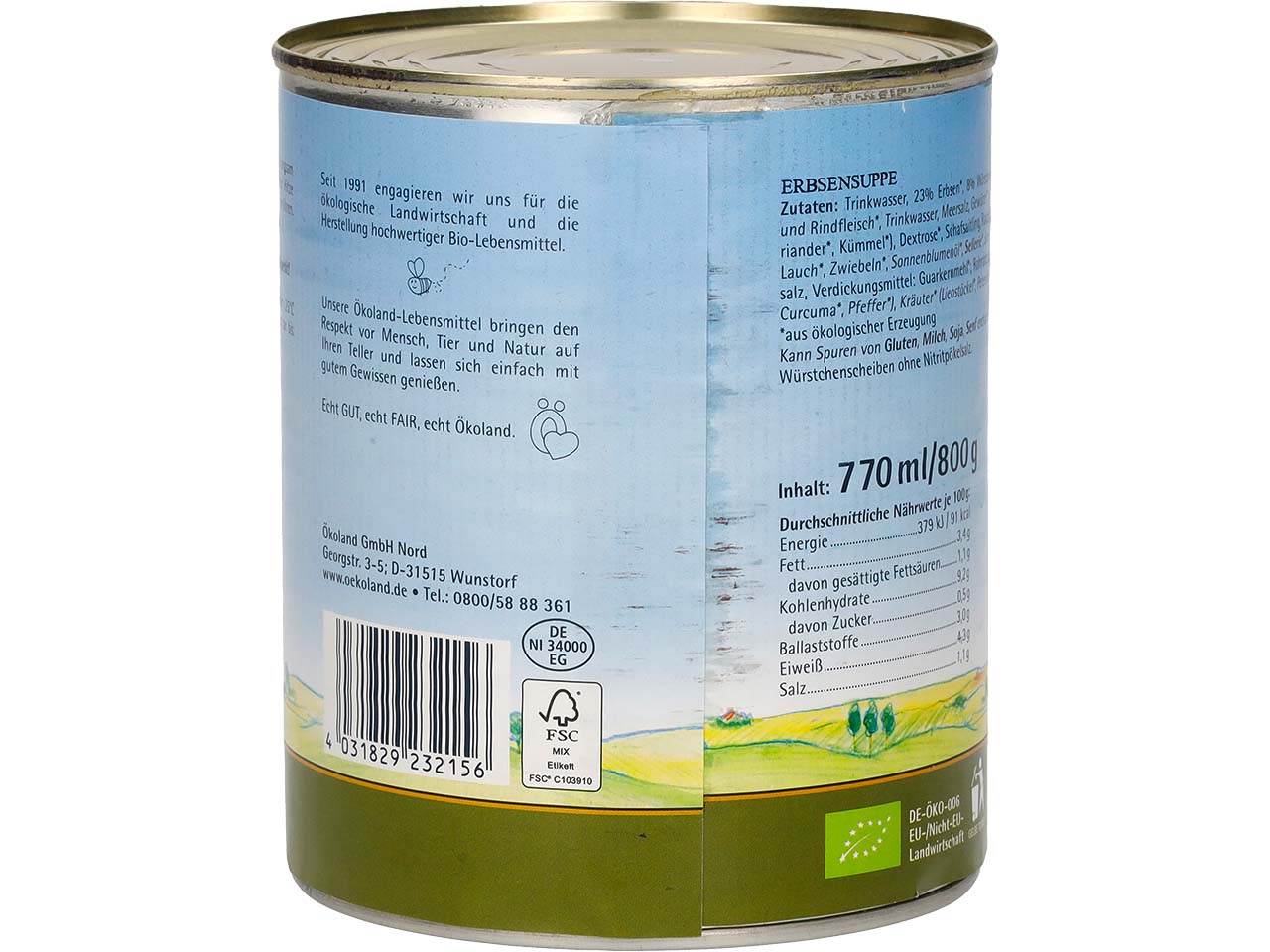 Ökoland Bio-Erbsensuppe mit Würstchen, 800 g