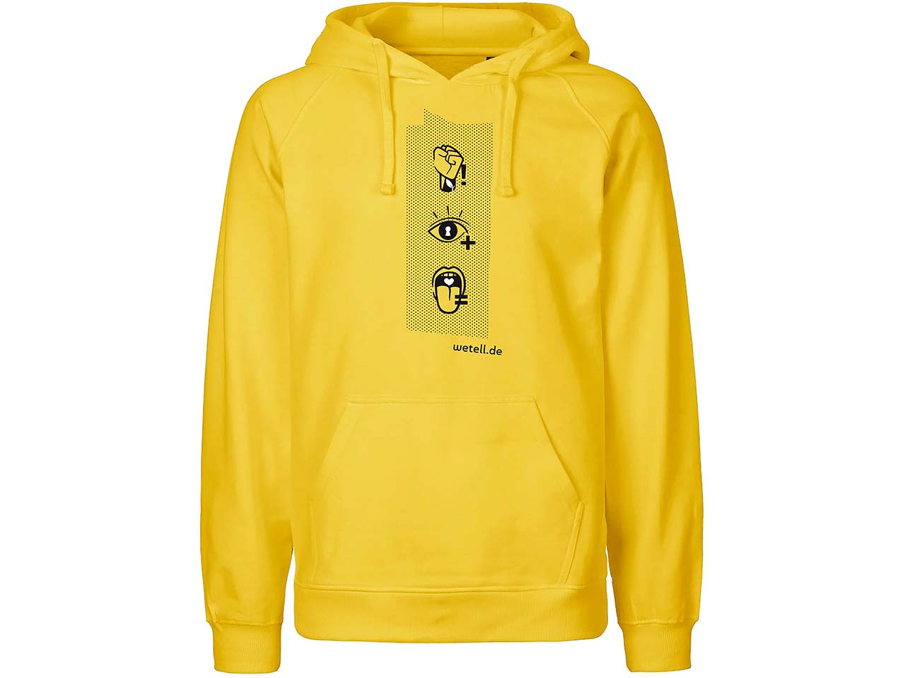 WEtell Bio-Unisex-Hoodie "Statement 2024", innen angeraut, gelb, Gr. S
