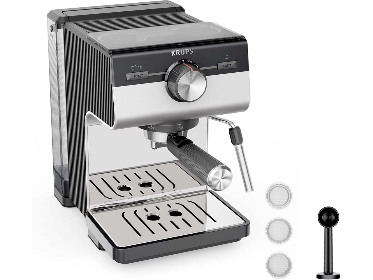 KRUPS Siebträger-Kaffeemaschine "Authentic+ XP384E", schwarz/silber