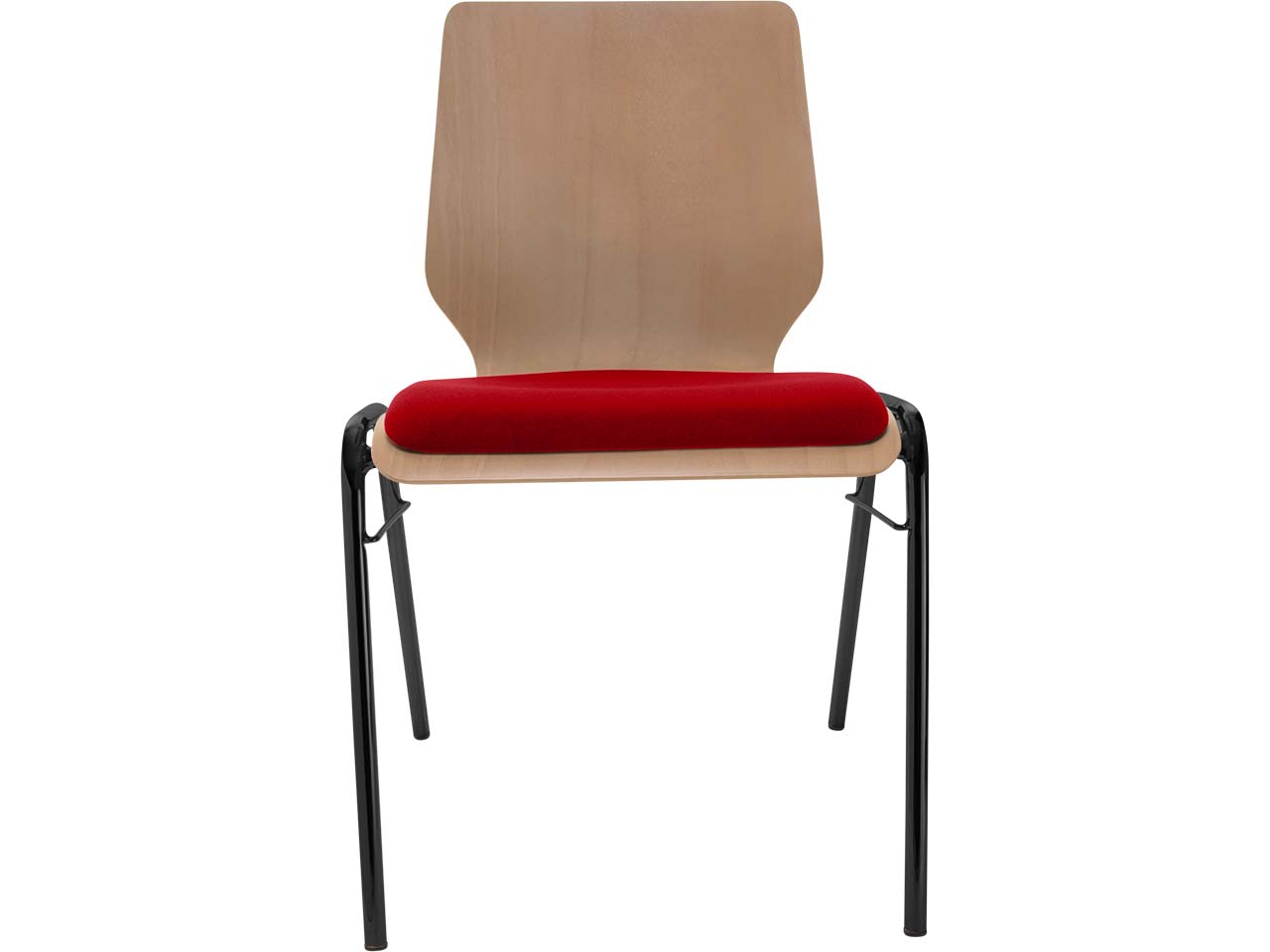 Besucherstuhl "A2" Buche, Gestell schwarz, Steg, Sitzpolster rot