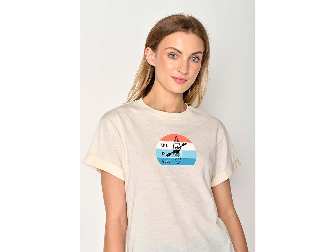 GREENBOMB Bio-Damen-T-Shirt "Good Life" mit Rundhalsausschnitt, creme white, Gr. S