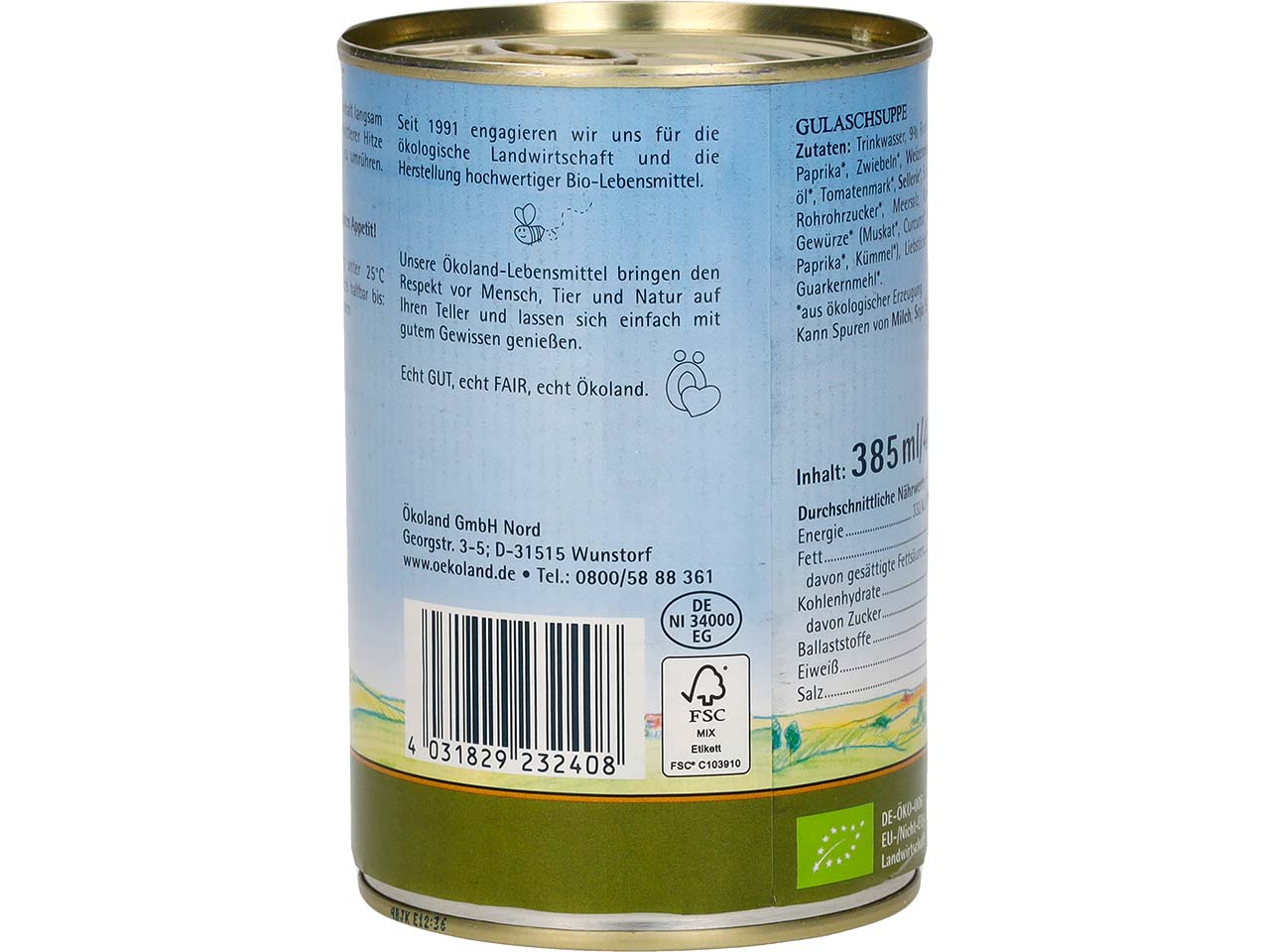 Ökoland Bio-Gulaschsuppe "ungarische Art" mit Rindfleisch, 400 g