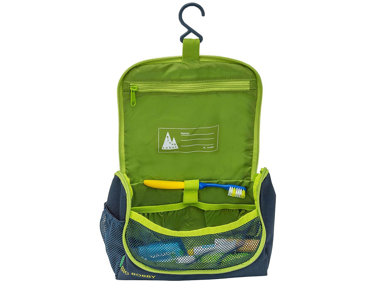 VAUDE Kinder-Kulturbeutel "Big Bobby" mit Namensschild, 2 l, parrot green/eclipse