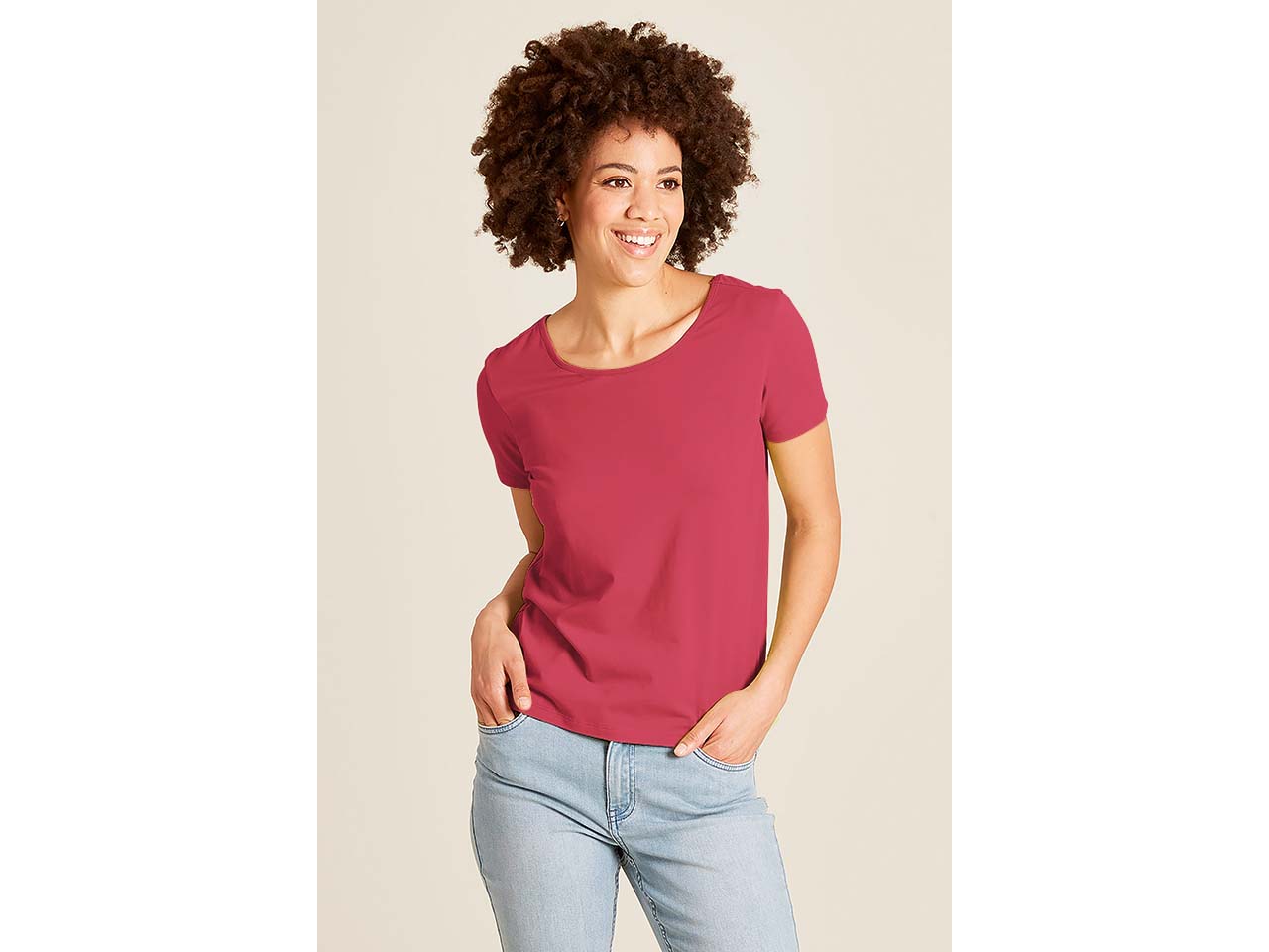 tranquillo Bio-Damen-T-Shirt mit gekreuzten Rückendetails, anemone, Gr. S