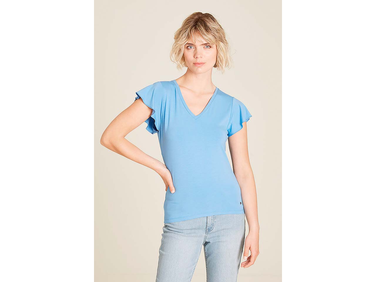 tranquillo Bio-Damen-T-Shirt mit Volant-Ärmel, marina, Gr. S