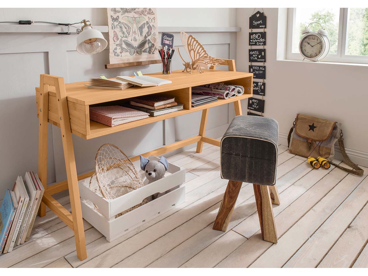 Kinderschreibtisch 'Leonie', höhenverstellbar, Buche geölt