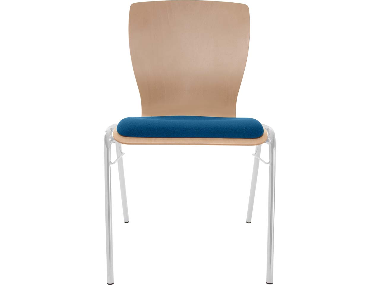Besucherstuhl "A29" Buche, Gestell silber, Steg, Sitzpolster blau