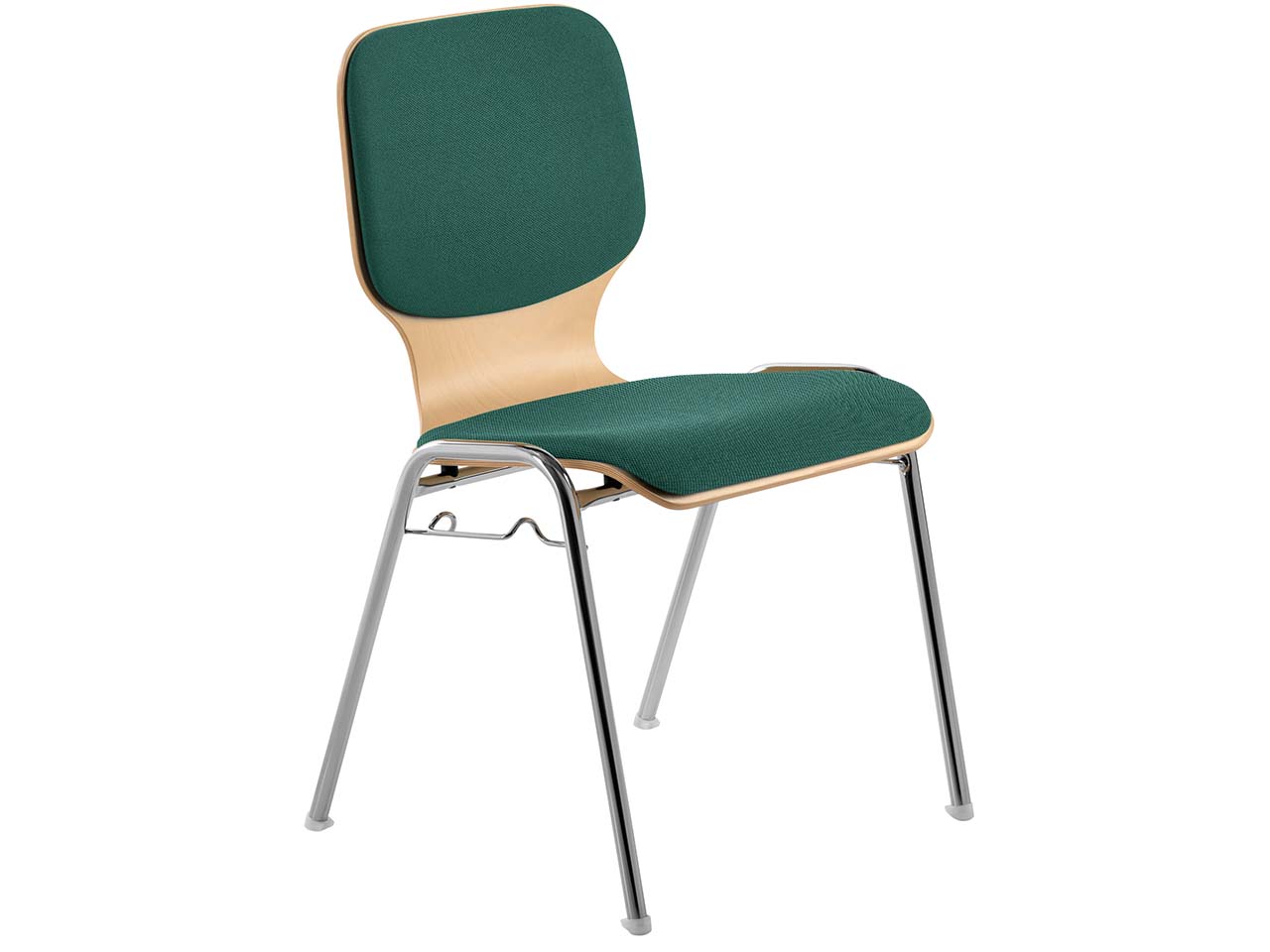 Besucherstuhl "2116" Buche lackiert, Gestell verchromt, Sitz und Rückenpolster petrol