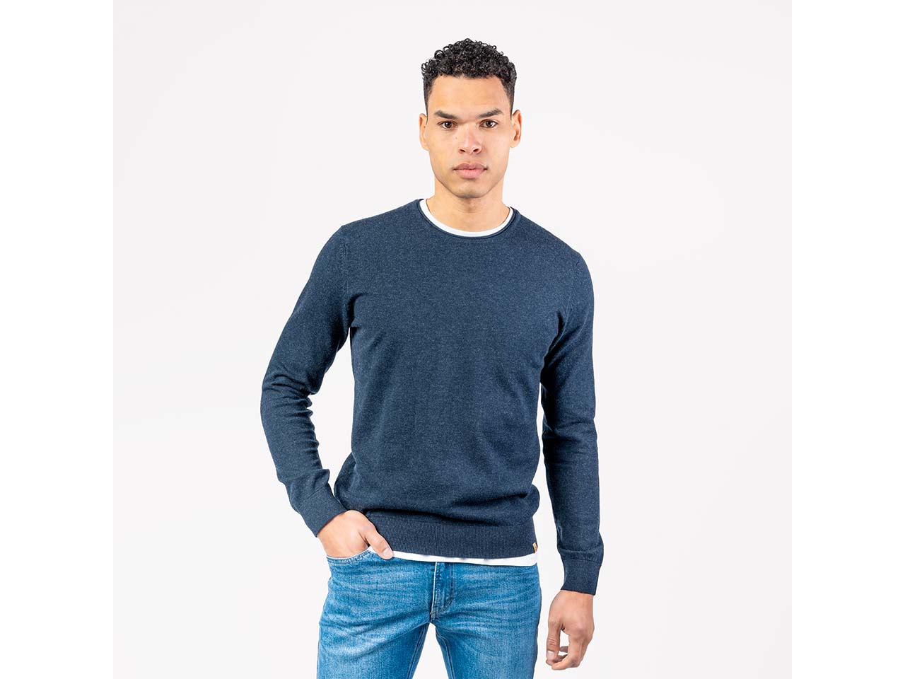Living Crafts Bio-Herren-Pullover "ULRYK" mit französischen Schultern, deep sea, Gr. M