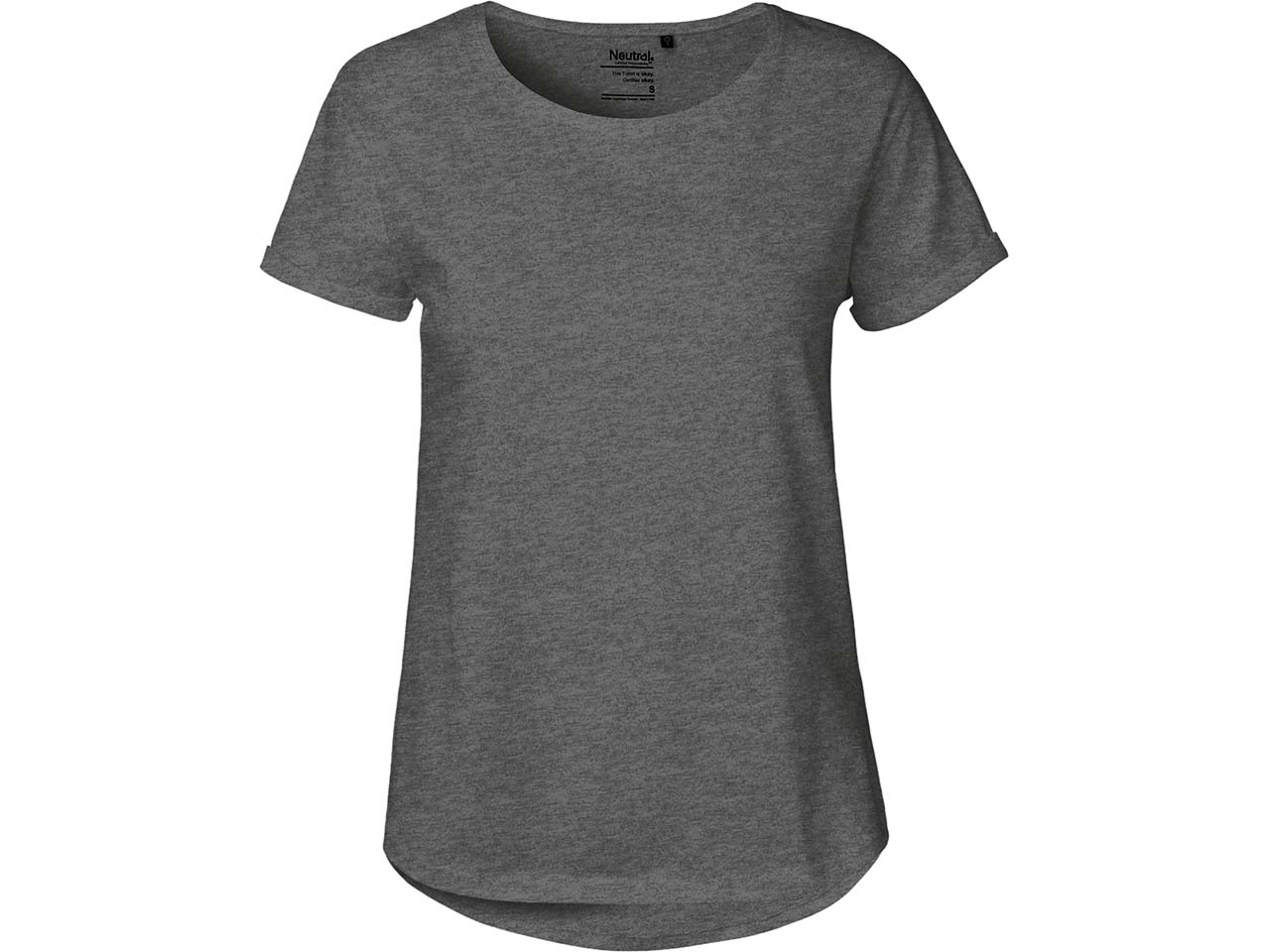 Neutral Bio-Damen-T-Shirt mit Roll-Up-Ärmeln, dark heather, Gr. M