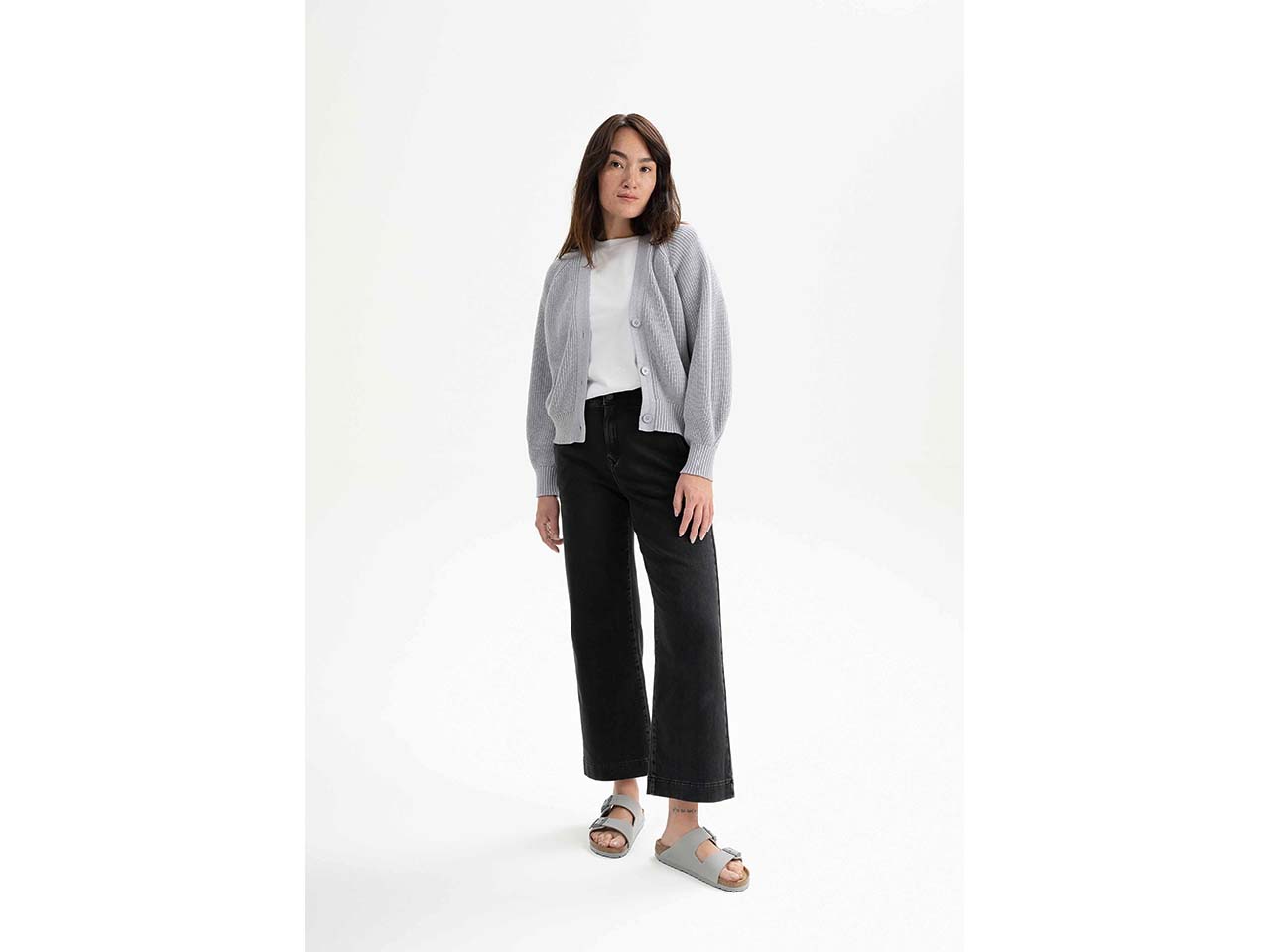 MELA Bio-Damen-Rippstrick-Cardigan 'BHUMA' mit Raglan-Ärmel, grau melange, Gr. S