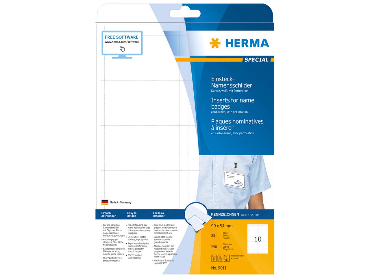 250 Herma Einsteckschilder "9011" 90 x 54 mm, 170 g/m²