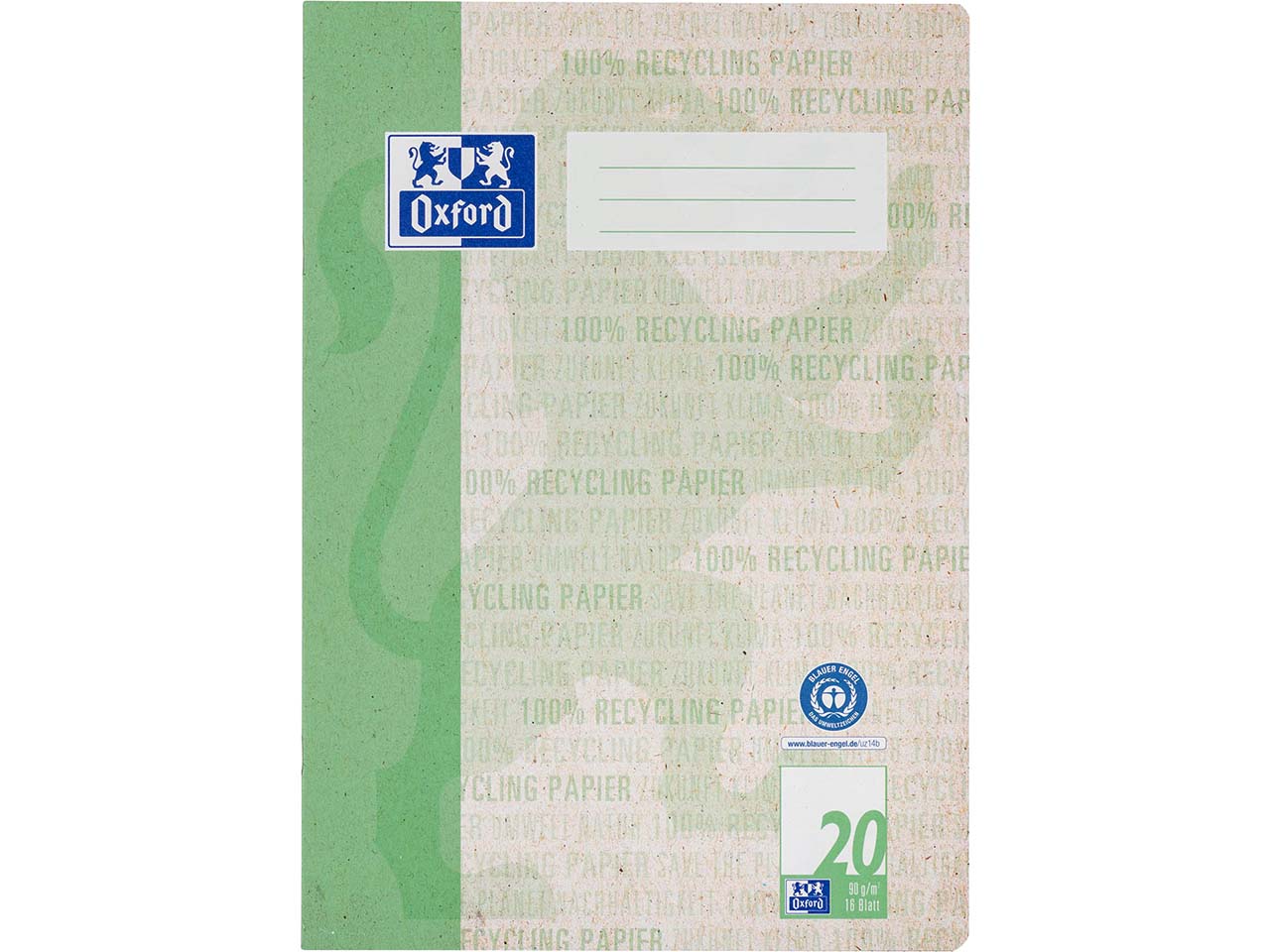 OXFORD Recycling-Schulheft DIN A4, 16 Blatt, Lineatur 20 (blanko), 90 g/m²