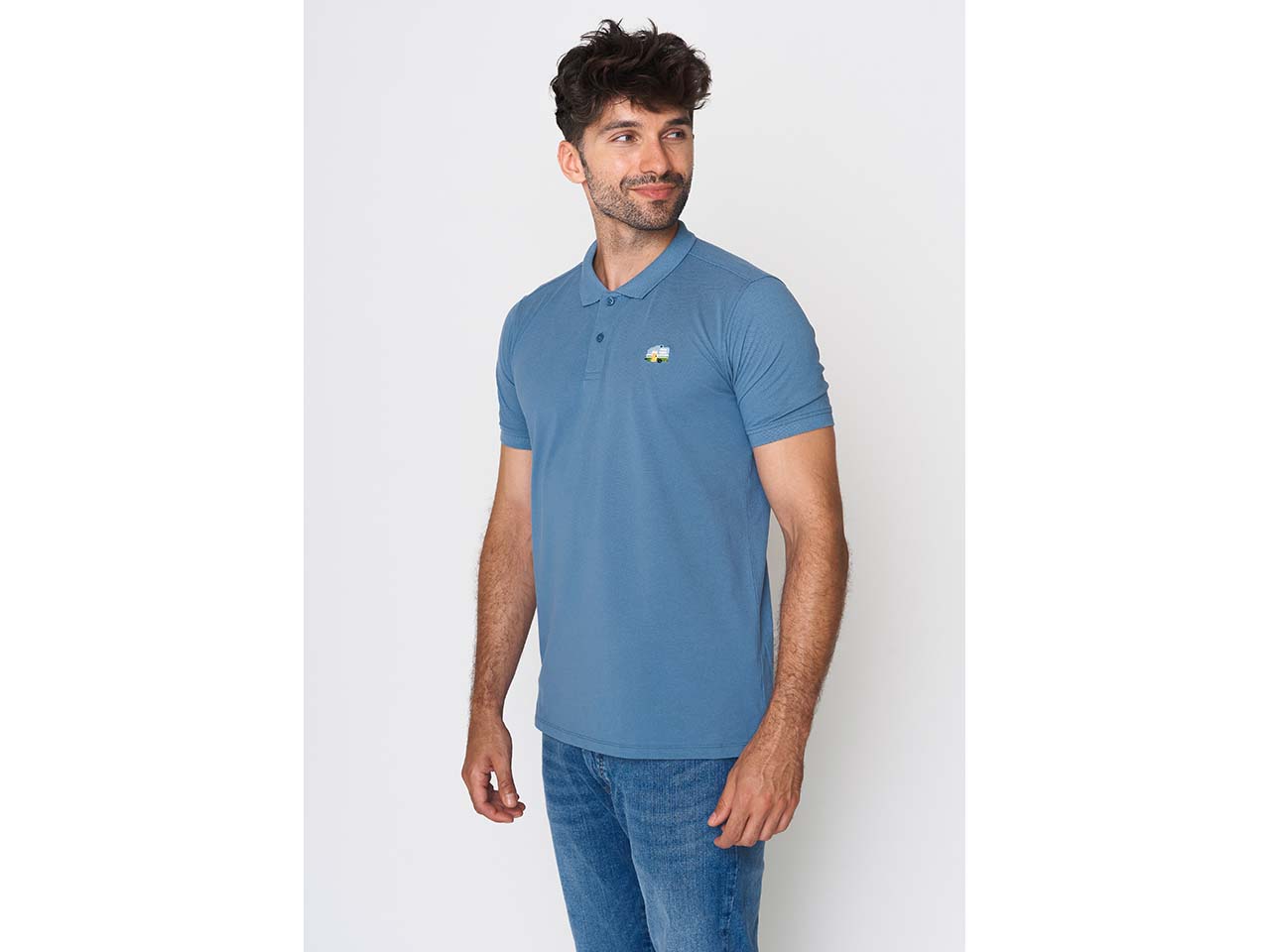 GREENBOMB Bio-Herren-Polo-Shirt "Caravan" mit Stickerei, sloppy blue, Gr. M