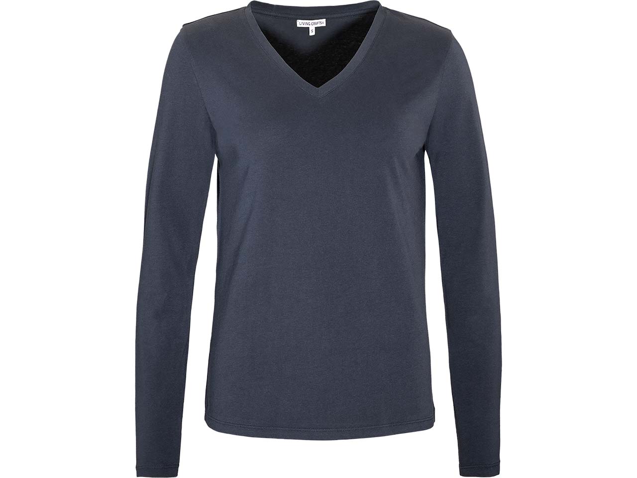 Living Crafts Bio-Damen-Langarmshirt 'TARANA' mit V-Ausschnitt, ink blue, Gr. S