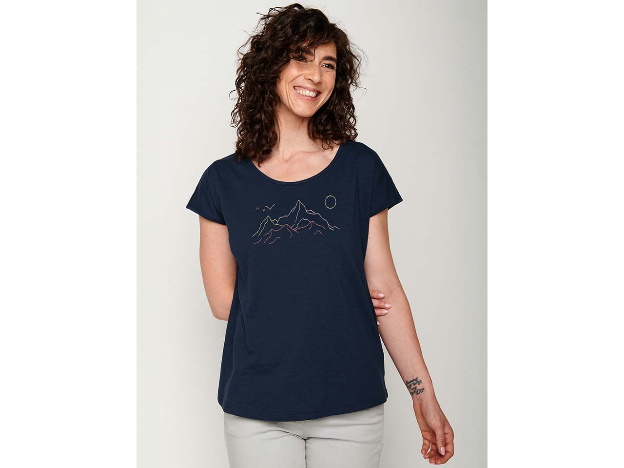 GREENBOMB Bio-Damen-T-Shirt 'Contours' mit angeschnittenen Ärmel, navy, Gr. L